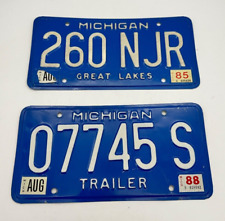 Vintage 1980s Michigan Car and Trailer Blue License Plates  picture