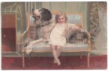 Vtg. German Postcard Posted 1907 Large Dog & Young Blond Girl picture