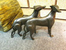 Two Dog Figures Set Tall Grey Hound Whippet Elegant Unusual Dark Metal heavy XB picture