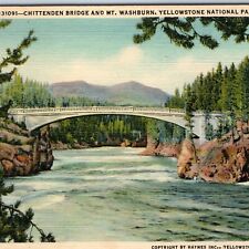 1935 Yellowstone, WY Chittenden Bridge Mt. Washburn Rapids Nature Scene PC A250 picture