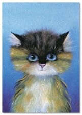 Funny Animals CAT Portrait Fluffy tricolor kitten ART  Russian NEW postcard picture