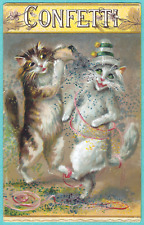Anthropomorphic Cats Dancing Confetti Boulanger Tuck Antique PC Unused Vtg c1907 picture