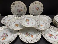 German SAXE Meissen Flower Porcelain Pierced 7.25” Salad Plates (16)  Victorian picture