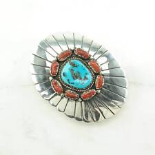 Vintage Native American Blue, Red, Turquoise, Coral Sterling Silver Belt Buckle picture