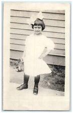 c1910's Little Girl With Teddy Bear RPPC Photo Unposted Antique Postcard picture