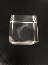 Vintage Paperweight Laser Etched Clear Glass Dolphin 3-D Hologram Cube picture