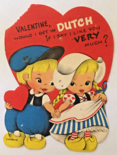 Vintage Die Cut Valentine Dutch Boy And Girl Holding Hands With Hearts c1940's picture