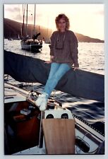 Beautiful View On Boat Relaxed Woman Classic Fashion VINTAGE 4x6