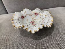 Vtg French or Japanese Porcelain Centerpiece Bowl Ruffled Edge Floral Gold Dec. picture