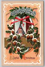 Vintage Postcard A Joyful Christmas Santa Window Pinecones Winsch Back *C5272 picture