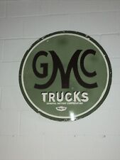 Porcelain GMC Trucks Enamel Sign 30” Round Double Sided Rare Brilliant Colors picture
