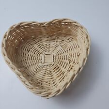 Vintage Brown Wicker Rattan Heart Shaped Basket Valentines Love 5.5