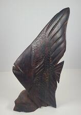 VINTAGE Dark Wood Carved Angelfish, Vintage Rustic, Mid-Century Modern Decor,  picture