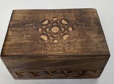 Vintage Celtic Cross Hand Carved Wooden Jewelry Keepsake Box Irish 4”x6” picture