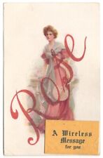 Vintage Postcard, pretty lady, fold out message area picture
