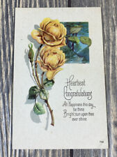 Vintage Heartiest Congratulations Post Card 702 Yellow Floral Design picture