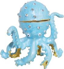 Modern Blue Small Octopus Figurine Hinged Trinket Box Metal Crystal Carved Decor picture