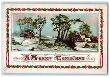 1915 Christmas Beautiful View House And Trees Snow Winter Embossed Postcard picture