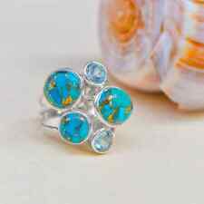 Blue Turquoise & Topaz  925 Sterling Silver Cocktail Ring picture
