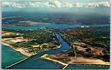 Manistee Michigan Air View River Divides City &Connects The Two Lakes Postcard picture