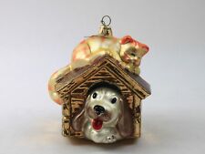 Kurt Adler Polonaise Dog and Cat Doghouse Glass Christmas Ornament picture