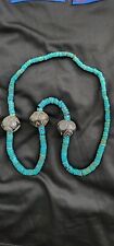 Single Strand of Old Turquoise African Clay Beads with Large Round Silver Beads picture