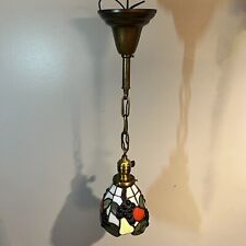 Single Brass Pendant Light Nice Stained Glass Shade 7i picture