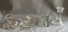 Vintage Clear Crystal Glass Short Candlestick Holders. Various Shapes Lot of 4 picture