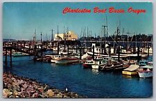 Charleston Boat Basin Oregon Birds Eye View Sailboats Pier Dock Vintage Postcard picture