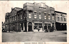 CREWE, VIRGINIA - MASONIC TEMPLE - STREET VIEW - 1937 - OLD POSTCARD picture