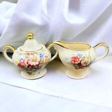 Antique Creamer Sugar Bowl Set Hand Painted 22K Gold Floral Signed Porcelain Set picture