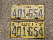 Vintage 1937 Illinois license plate pair 401-654 DMV Original Yellow Paint picture