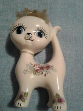 Ceramic Hand Painted Cat Figurine Big  Eyes  With Hair, Floral.10