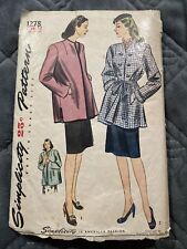 1940s Simplicity Pattern 1278 Sz 12 B30 Misses' Topper Coat Perforated Complete picture
