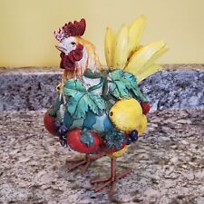 Vintage Rustic Folk Art Resin Chicken Rooster Fruit  picture