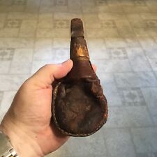 American Rev War 18th Century Leather Shot Bag Wonderful Carved Spout picture