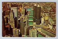 Chicago IL-Illinois, Aerial Of Chicago Looking West, Antique, Vintage Postcard picture