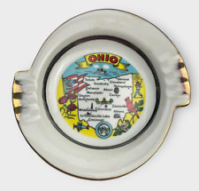 VTG Souvenir Travel State of Ohio Ashtray Made in Japan Glass Multicolored Gold picture