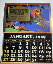 1929 Motto Advertising Calendar Brown & Bigelow Owl Silhouette Art Deco picture