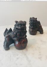 Noble Pair Carved Wood Foo Dogs Embracing Xiu Qiu Balls picture