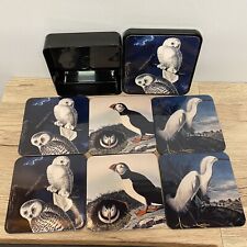 Vintage Art Coaster Snowy Owl Atlantic Puffin Snowy Egret Drink Coasters birds picture