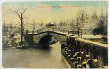 Vintage Peoria Illinois IL Glen Oak Park Bridge in Winter Postcard 1913 picture