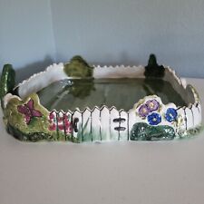 VERY RARE Blue Sky Clayworks Garden Picket Fence Flowers Butterfly Tray Heather picture