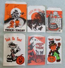6 Vintage Halloween Paper Trick or Treat Candy Bag Lot Haunted House Black Cat picture