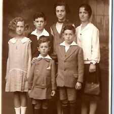 c1930s Lovely Italian Family RPPC Single Mother? Handsome Boys Real Photo A142 picture