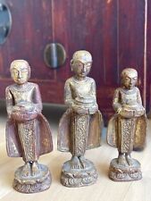 Three Vintage Golden Monks Statues (Burma/Myanmar) - 12 Inches Tall picture