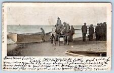 1908 FISHING AT OCEAN CITY MD HORSES ON BEACH WASHINGTON PHARMACY POSTCARD picture
