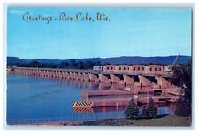 c1950s Federal Dam, Greetings from Rice Lake Wisconsin WI Unposted Postcard picture