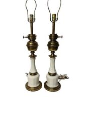 Pair of Vintage MCM Brass And Porcelain Stiffel Tall Table Lamps 1950’s picture
