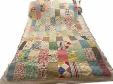 Vintage Handmade Multi Colored Cotton Patchwork Quilt Approximately 79” X 48” picture
